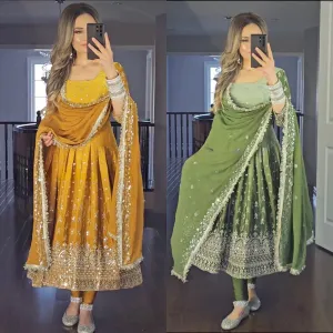2 Colors Graceful Georgette Embroidered Pakistani Suit Ensemble