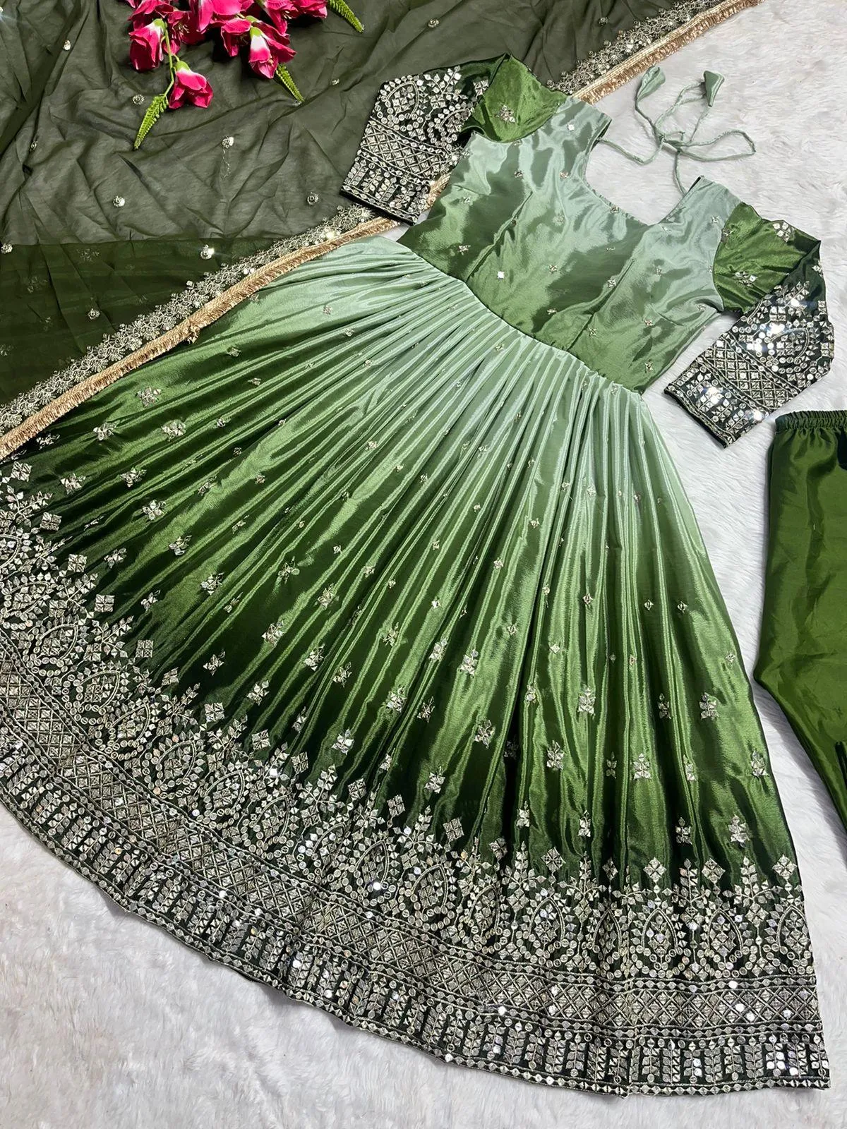 2 Colors Graceful Georgette Embroidered Pakistani Suit Ensemble