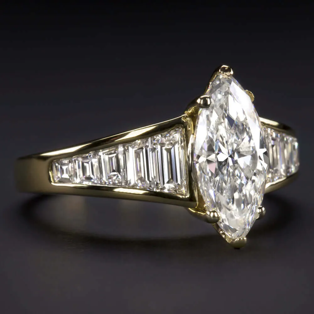 2.70ct CERTIFIED G SI2 MARQUISE CUT DIAMOND ENGAGEMENT RING 18k YELLOW GOLD 1.75