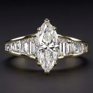 2.70ct CERTIFIED G SI2 MARQUISE CUT DIAMOND ENGAGEMENT RING 18k YELLOW GOLD 1.75
