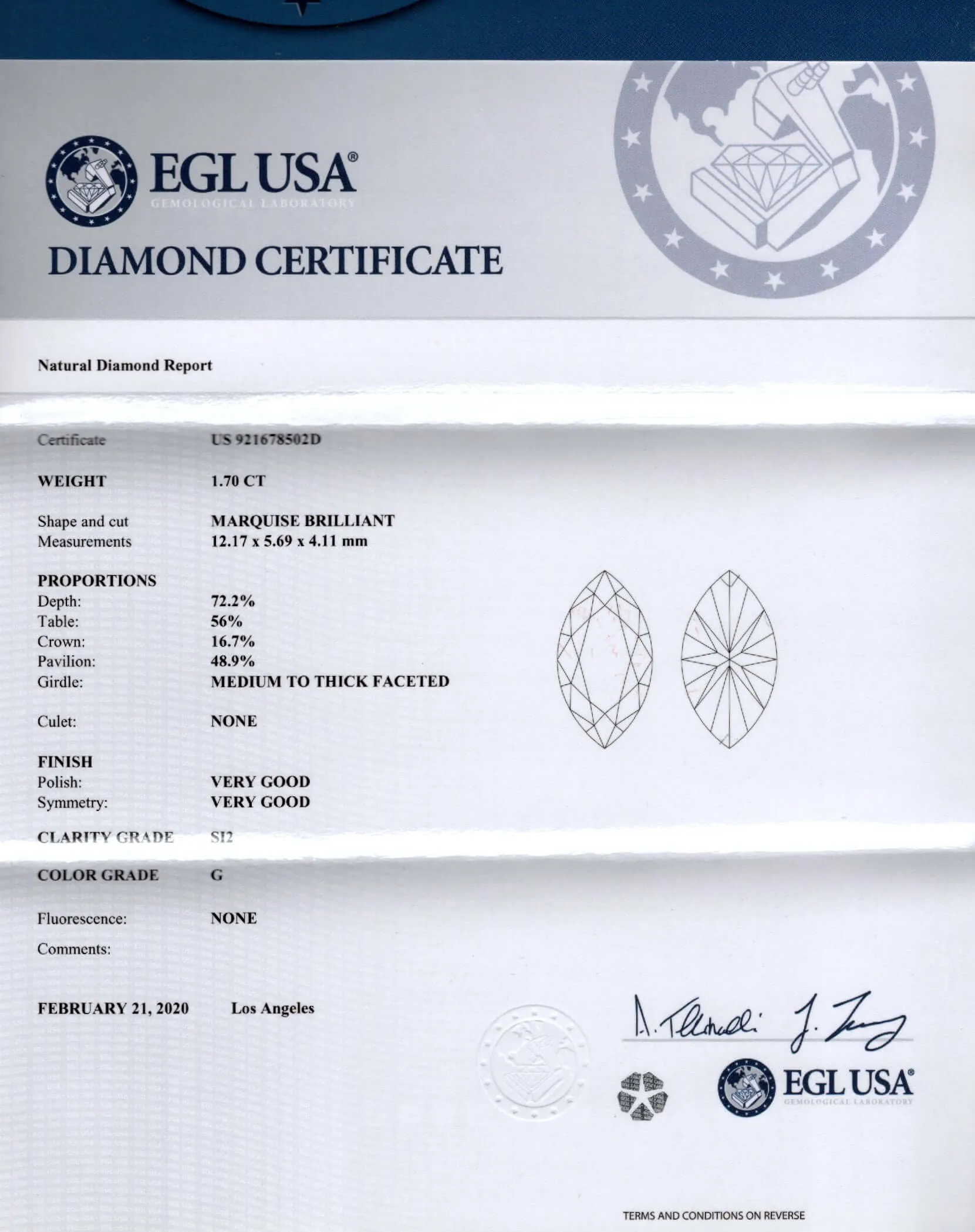 2.70ct CERTIFIED G SI2 MARQUISE CUT DIAMOND ENGAGEMENT RING 18k YELLOW GOLD 1.75