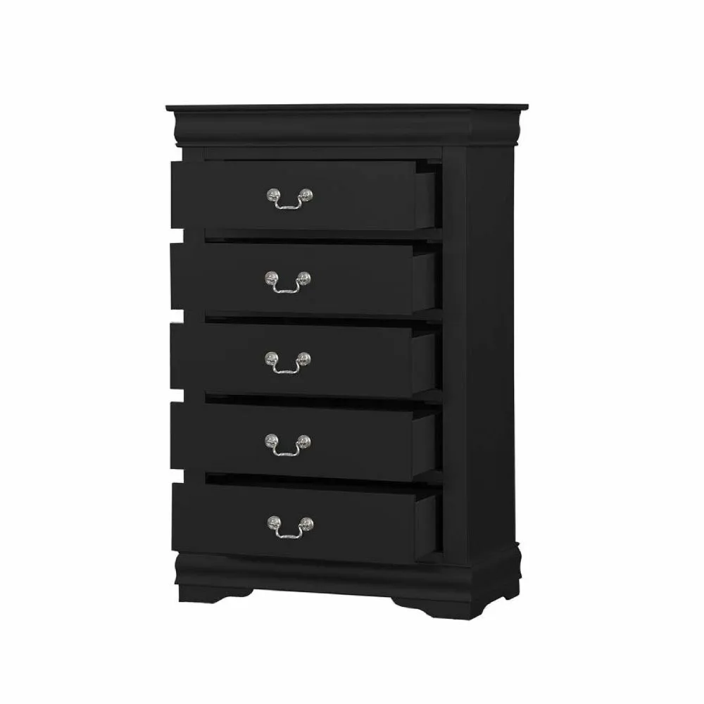 5-Drawers Traditional Style Wooden Chest, Black