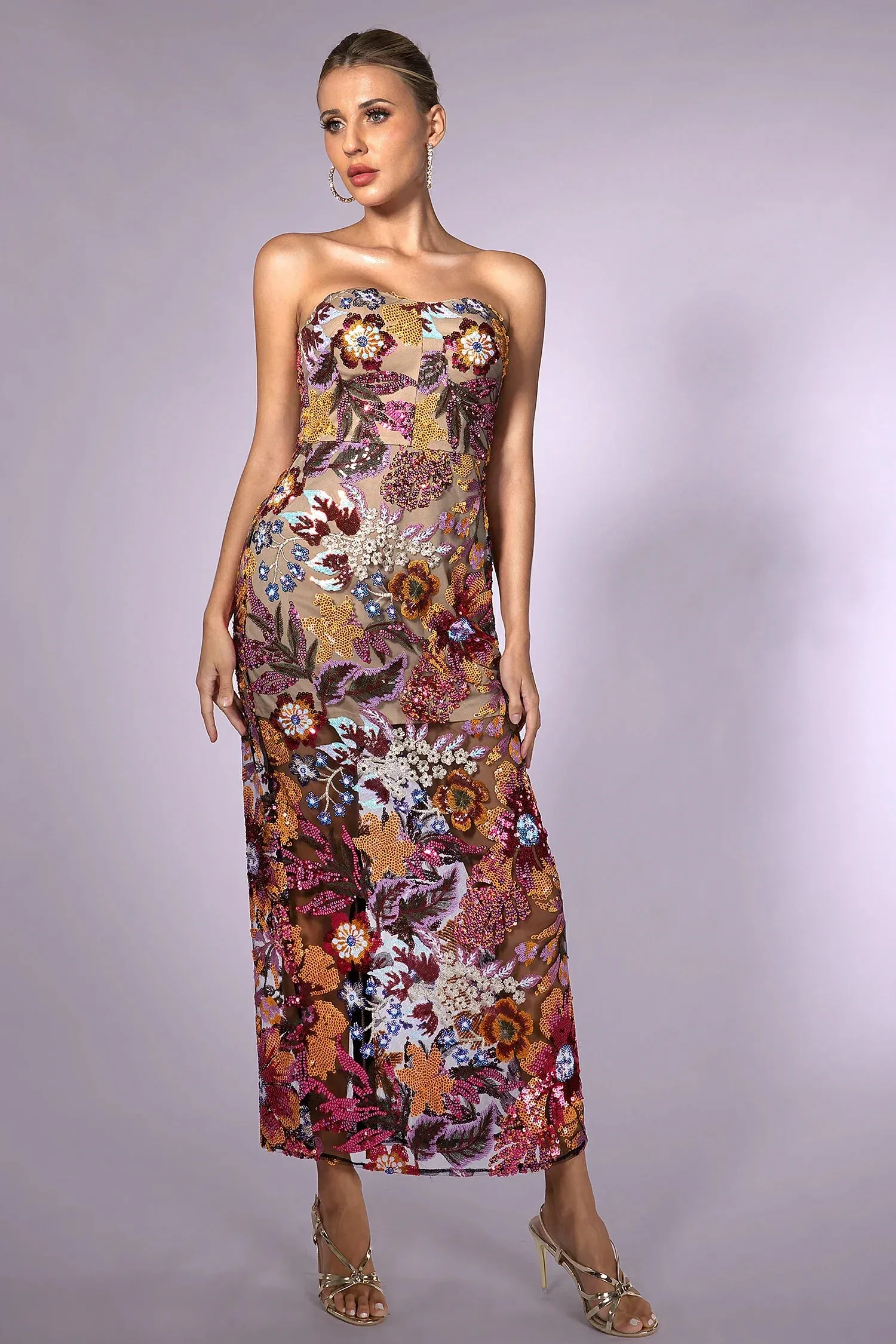 Aaliyah Sequin Floral Mesh Dress