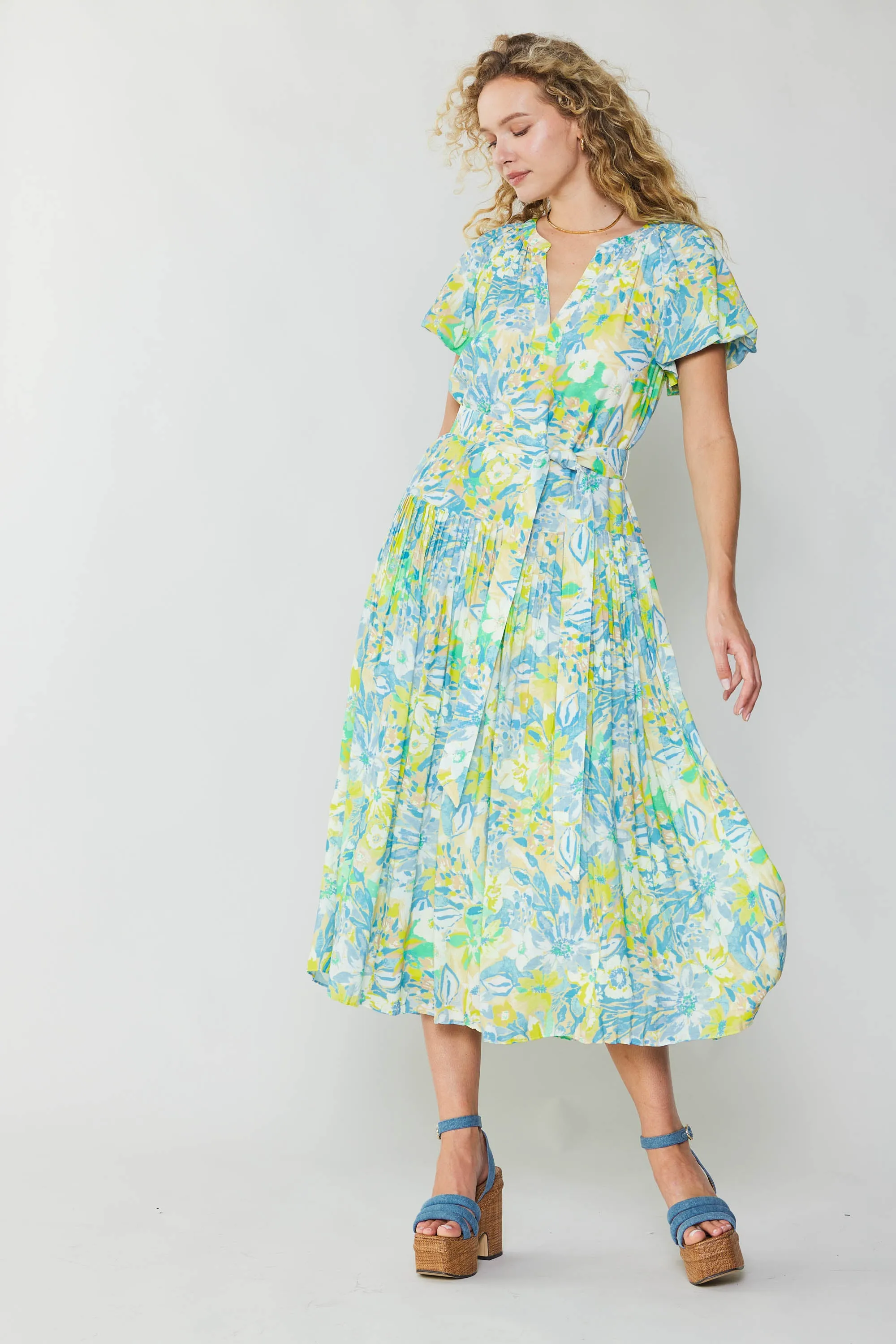 Abstract Floral Printed Midi Dress
