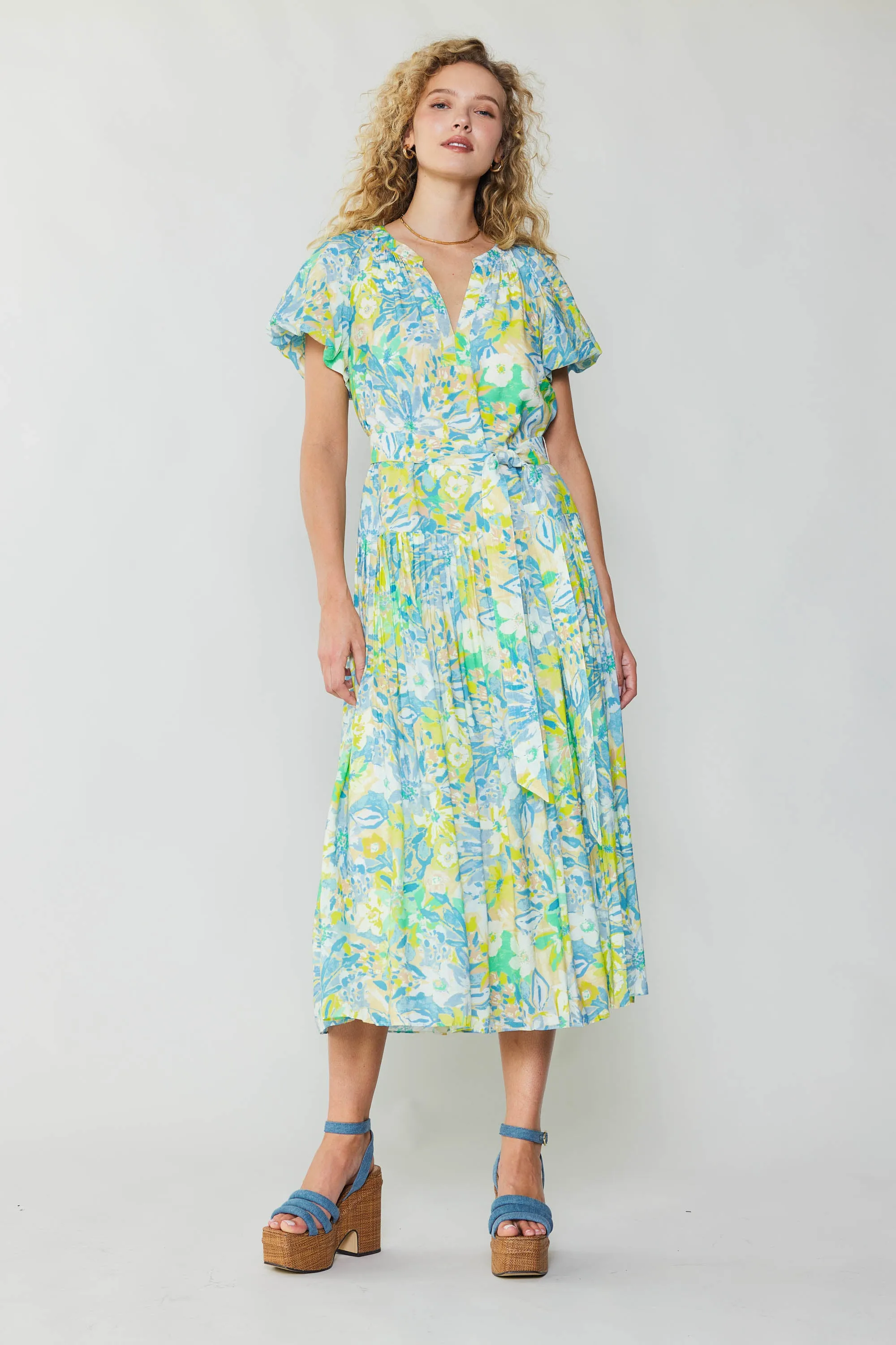 Abstract Floral Printed Midi Dress