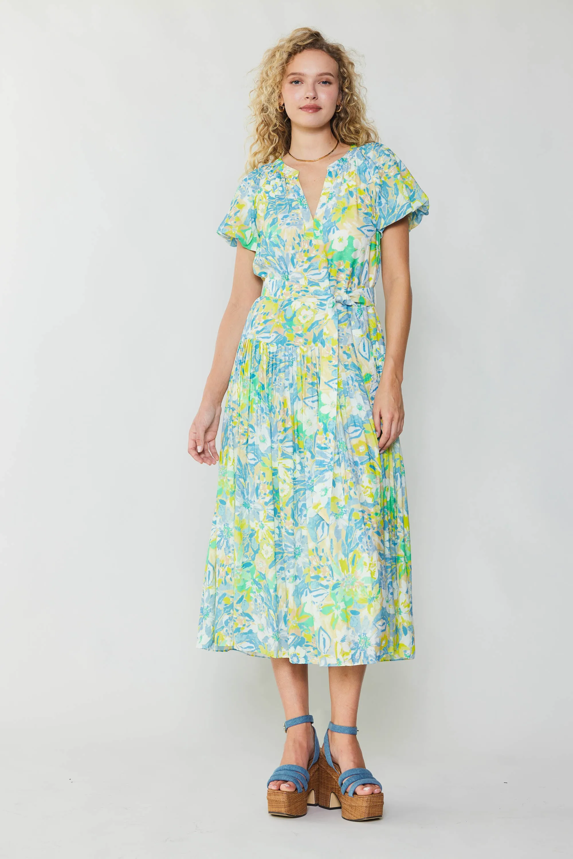 Abstract Floral Printed Midi Dress