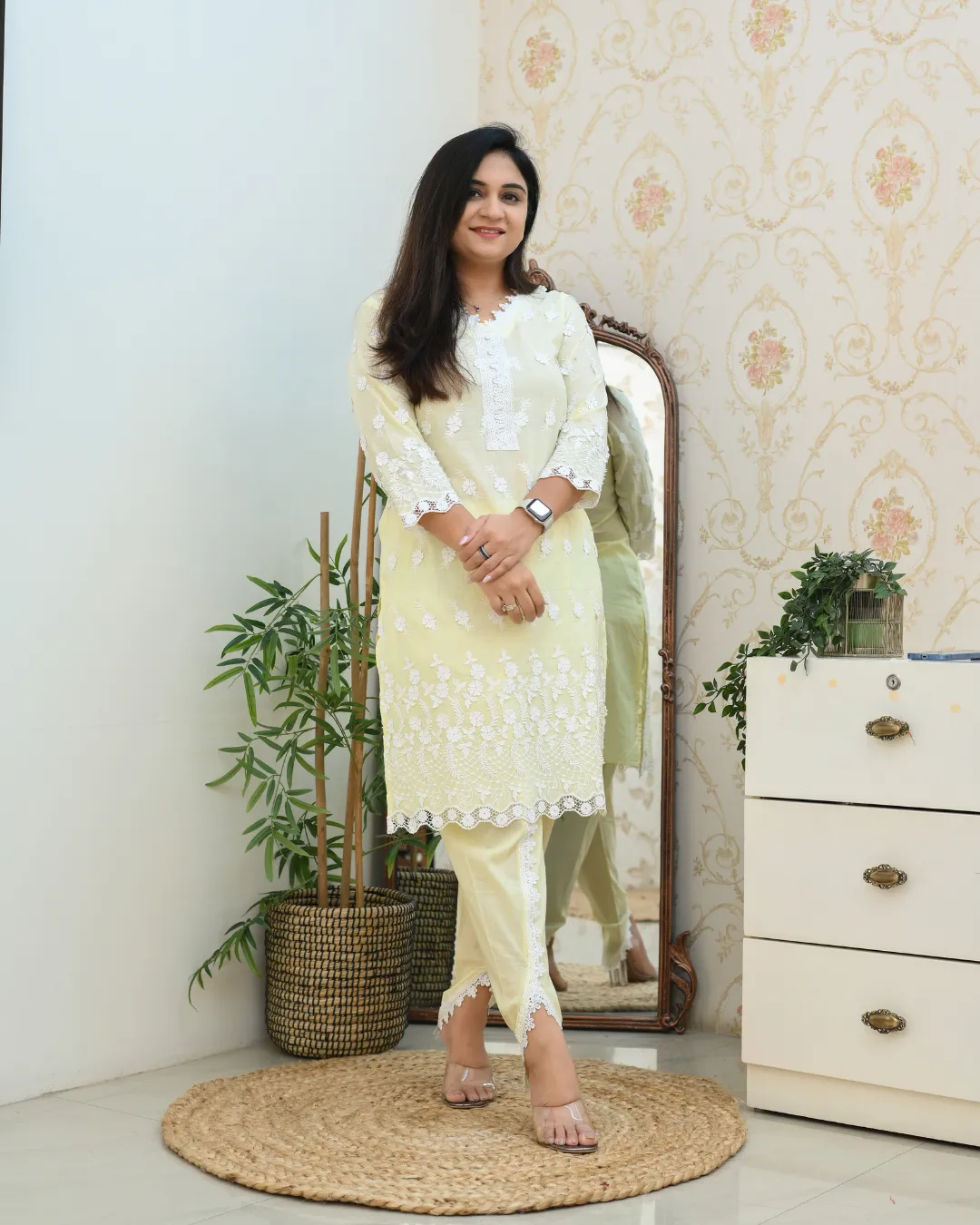 Adah Mul Cotton Embroidered Dhoti Set