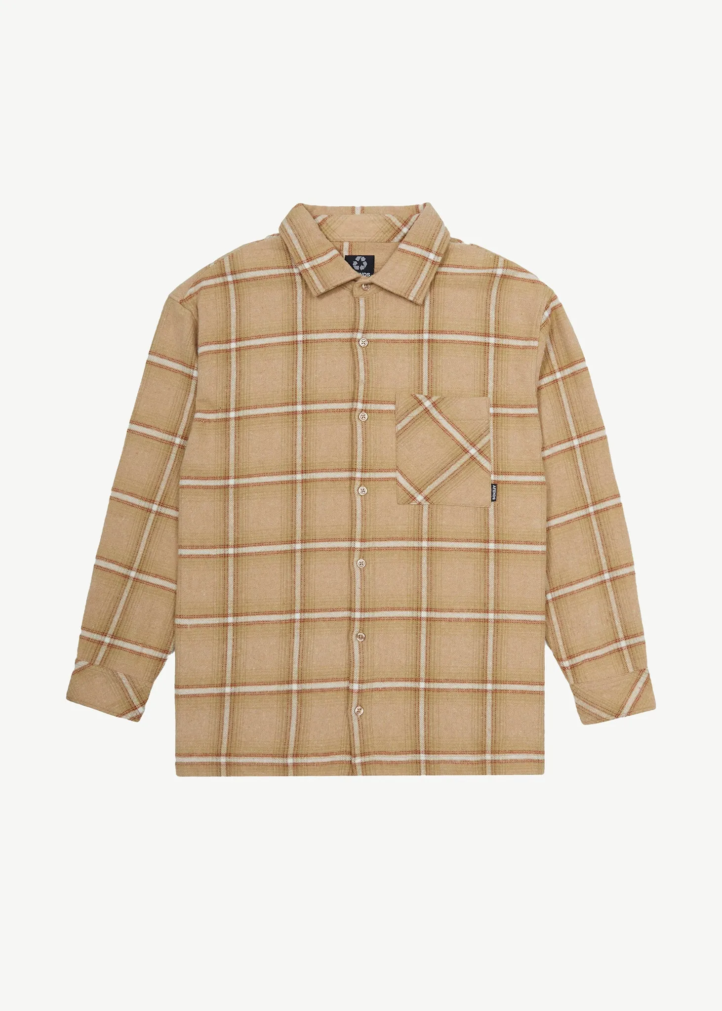AFENDS Mens Sandstorm - Flannel Long Sleeve Shirt - Camel Check