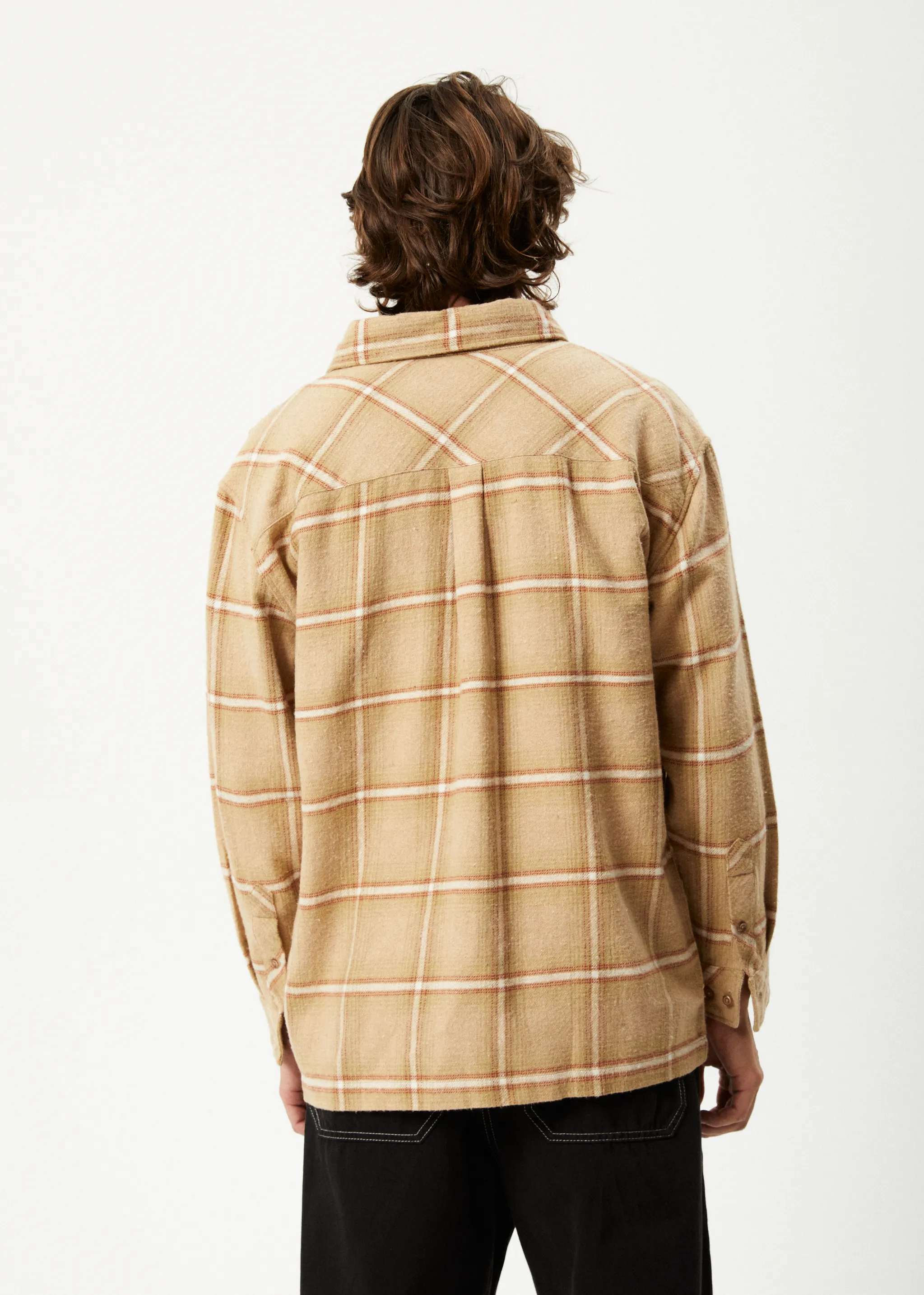 AFENDS Mens Sandstorm - Flannel Long Sleeve Shirt - Camel Check