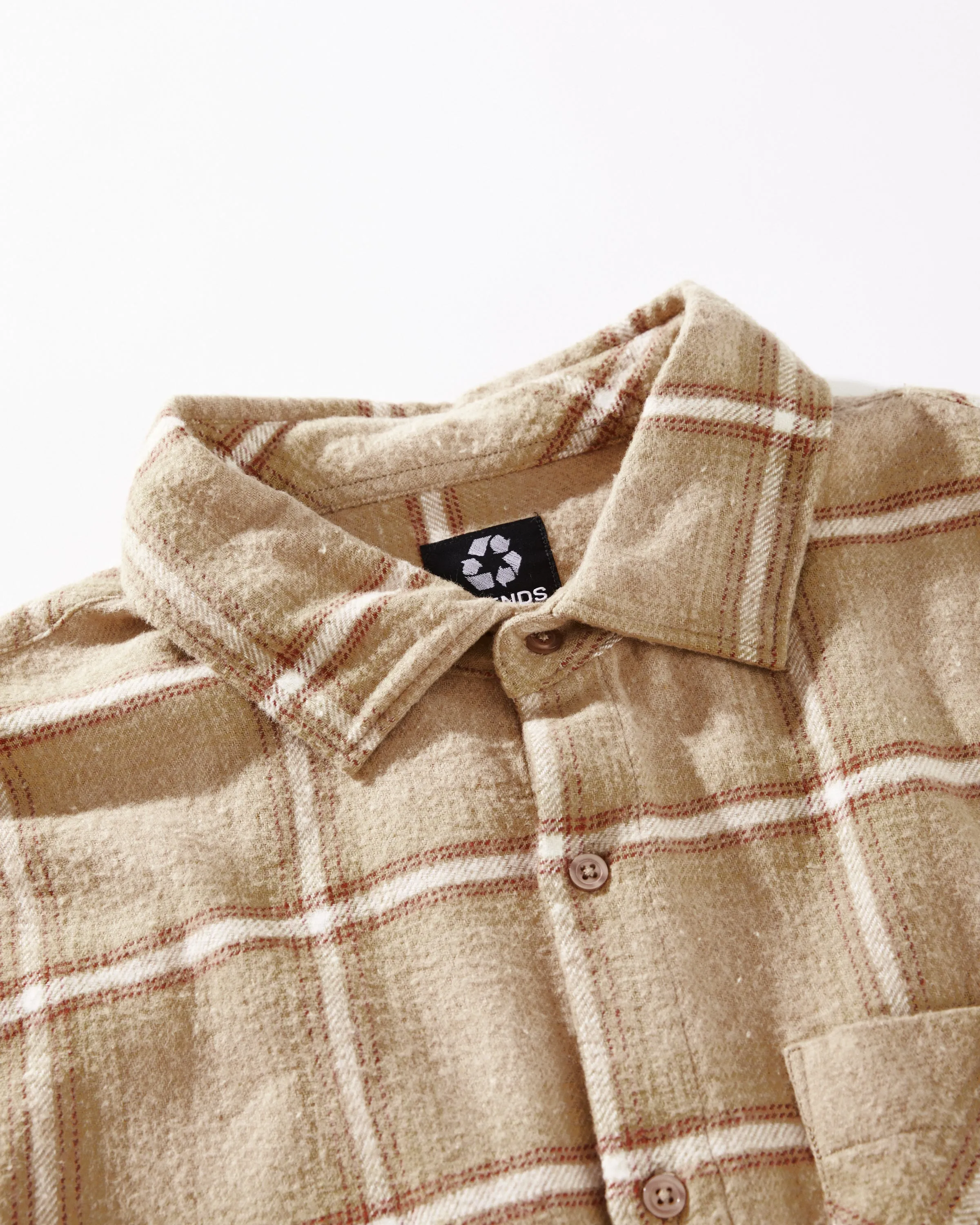 AFENDS Mens Sandstorm - Flannel Long Sleeve Shirt - Camel Check