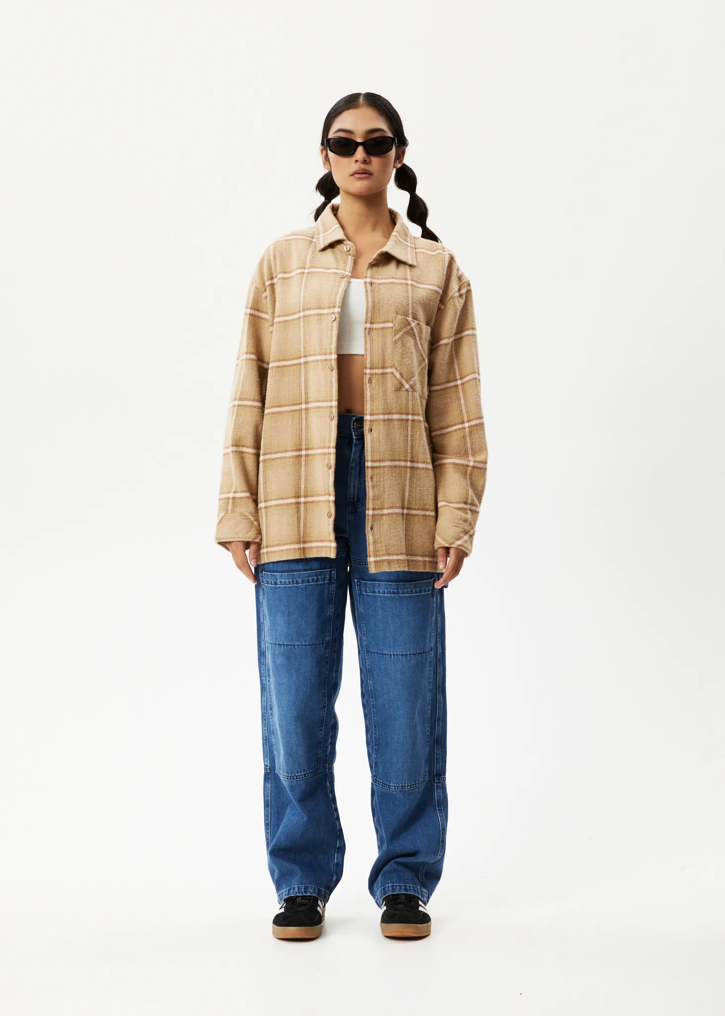 AFENDS Mens Sandstorm - Flannel Long Sleeve Shirt - Camel Check