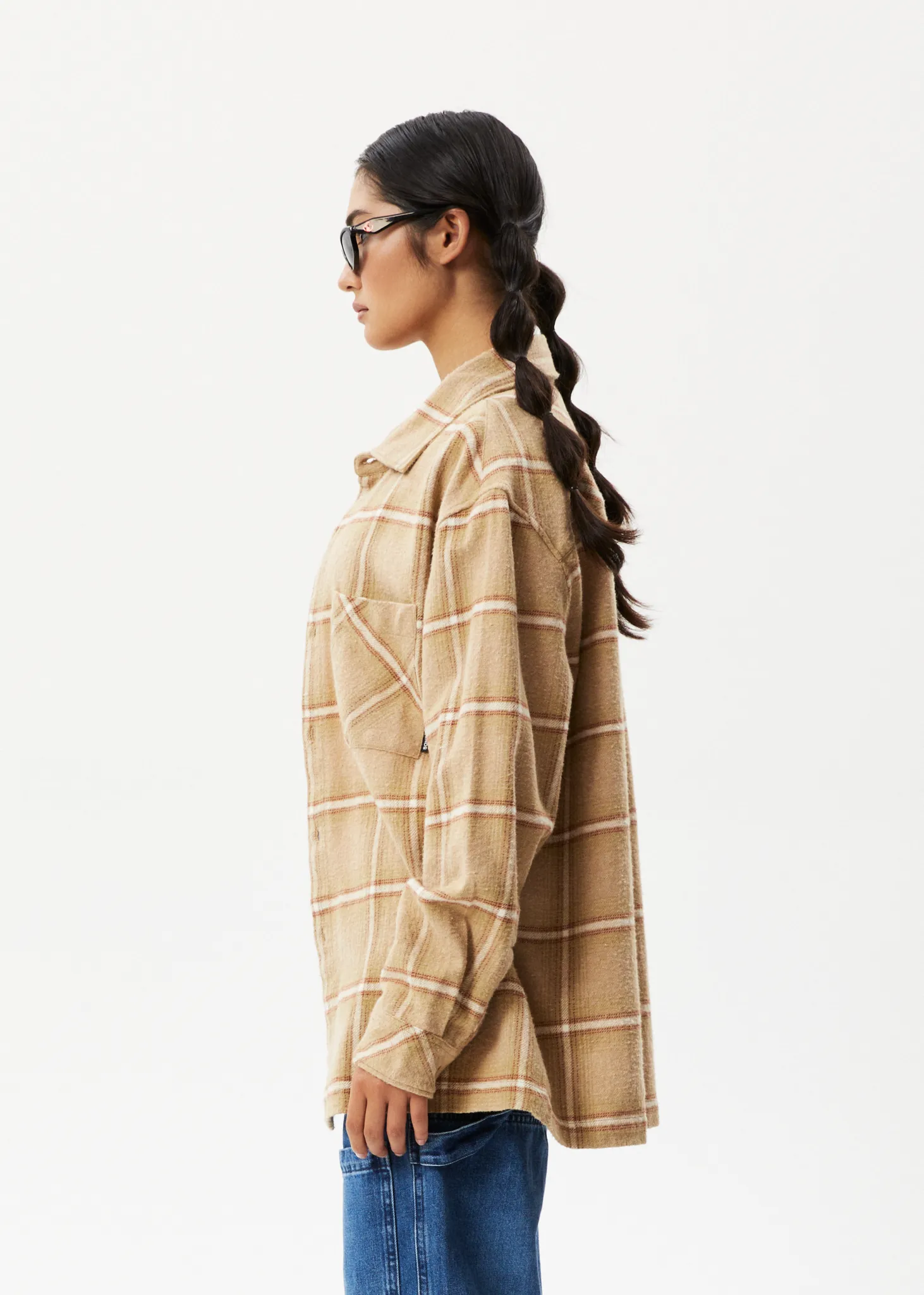 AFENDS Mens Sandstorm - Flannel Long Sleeve Shirt - Camel Check