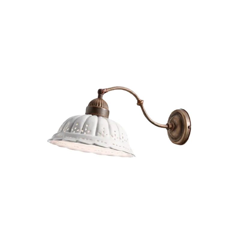 Antique Brass & Ceramic Curved Wall Light
