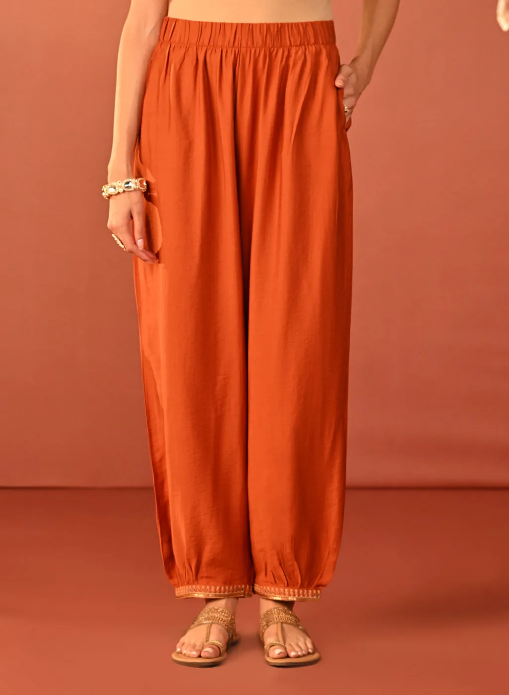 Arshia Chrome Rust Embroidered Rayon Co-ord Set for Women