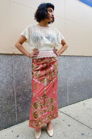 Asian Pale Pink Silk Embroidered Skirt - SOLD