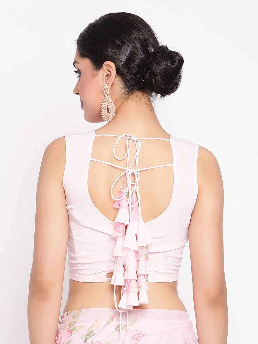 Baby Pink Chiffon Digital Floral Print Saree