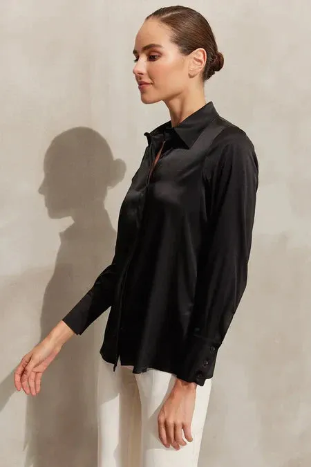 Black Pure Silk Audrey Long Sleeve Shirt