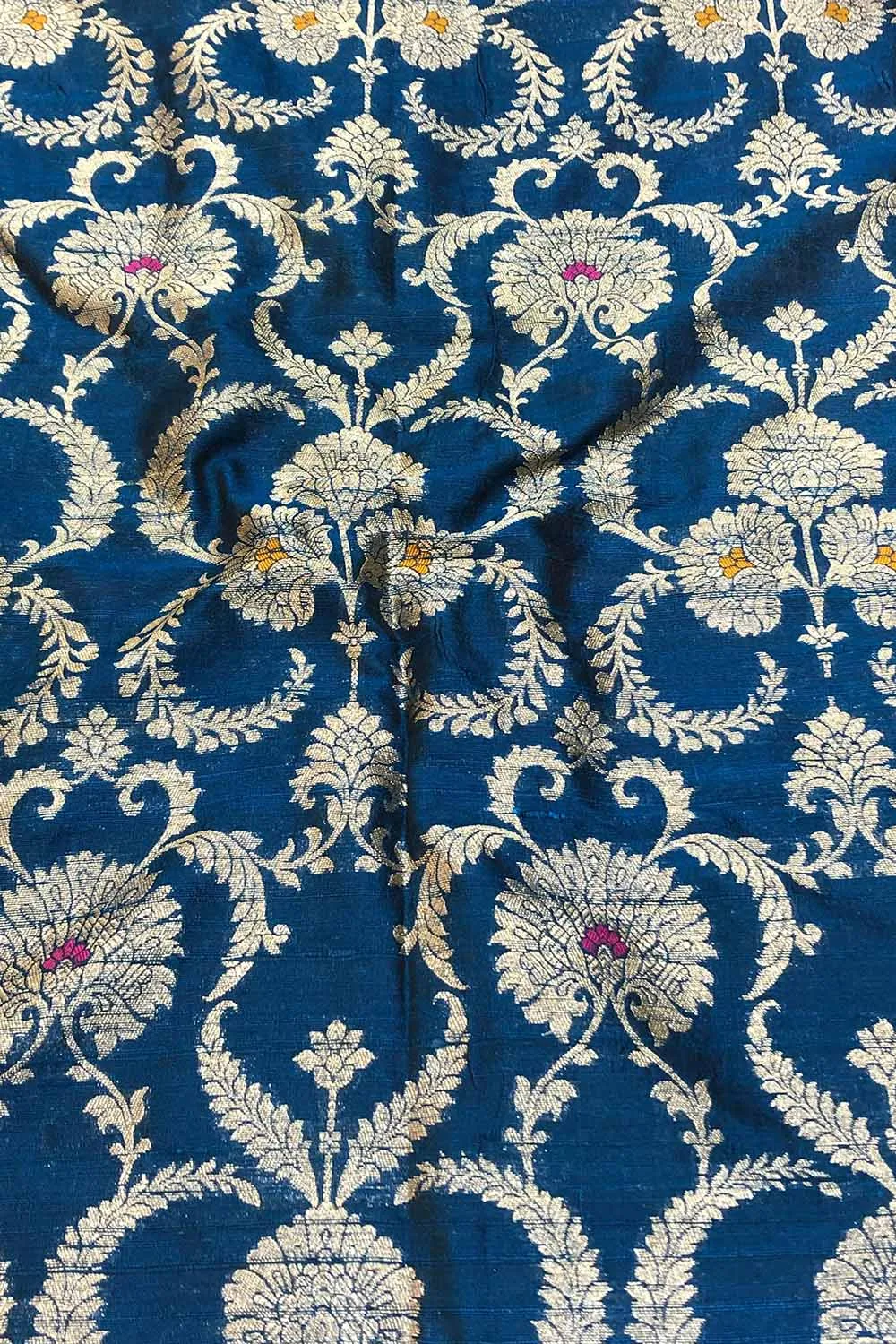 Blue Banarasi Pure Raw Silk Meenakari Fabric ( 1 Mtr )