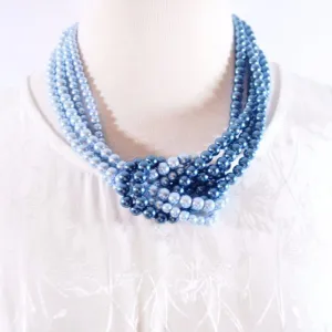 Blue ColorBlock Interlocking Glass Pearls Necklace