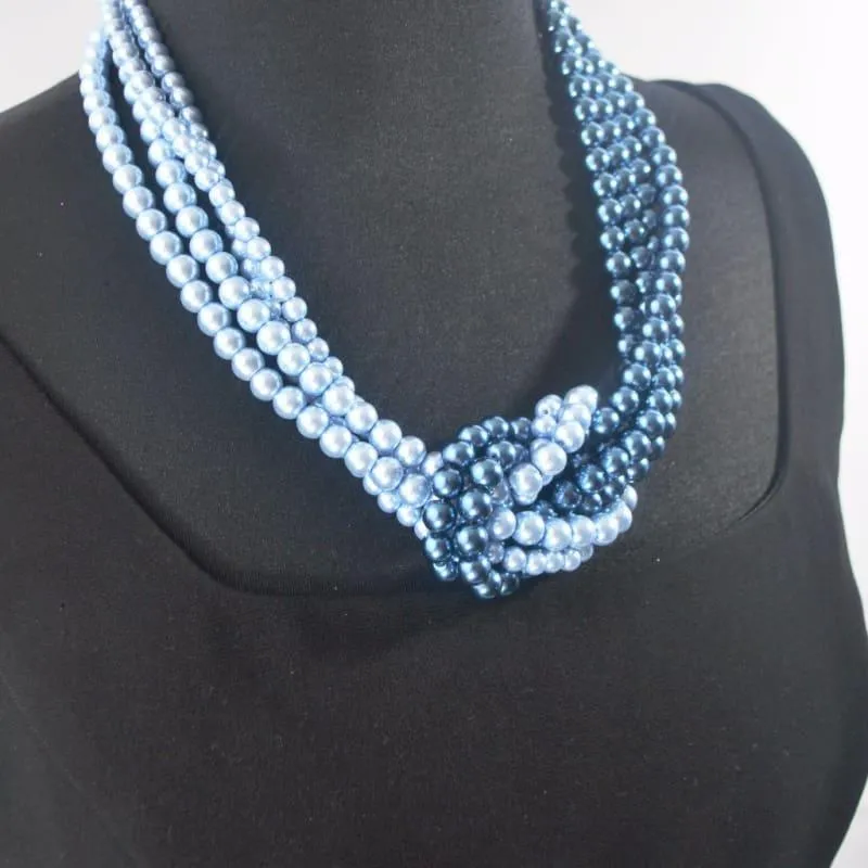 Blue ColorBlock Interlocking Glass Pearls Necklace