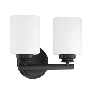 Bolden 2 Light Vanity in Flat Black (White Glass)