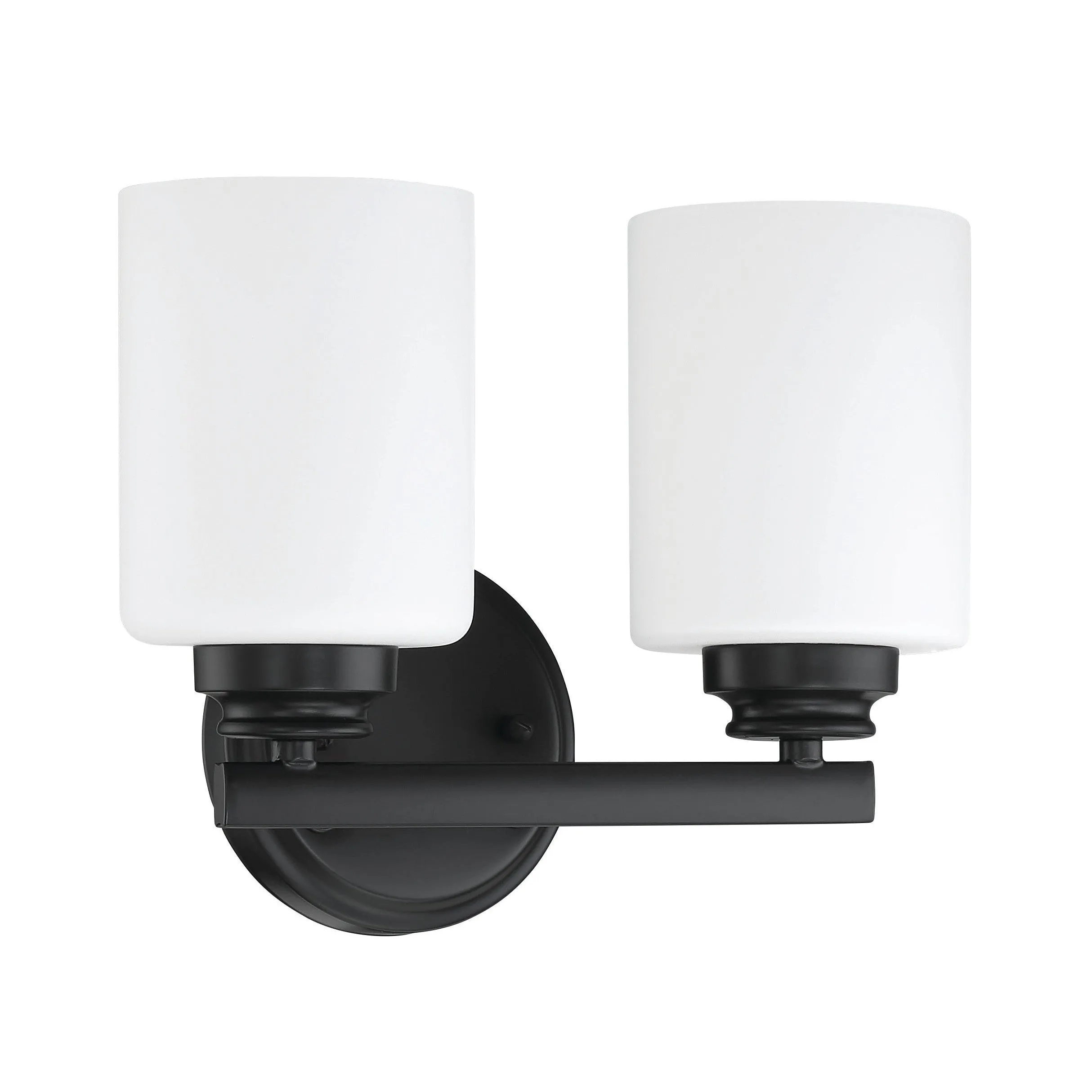 Bolden 2 Light Vanity in Flat Black (White Glass)