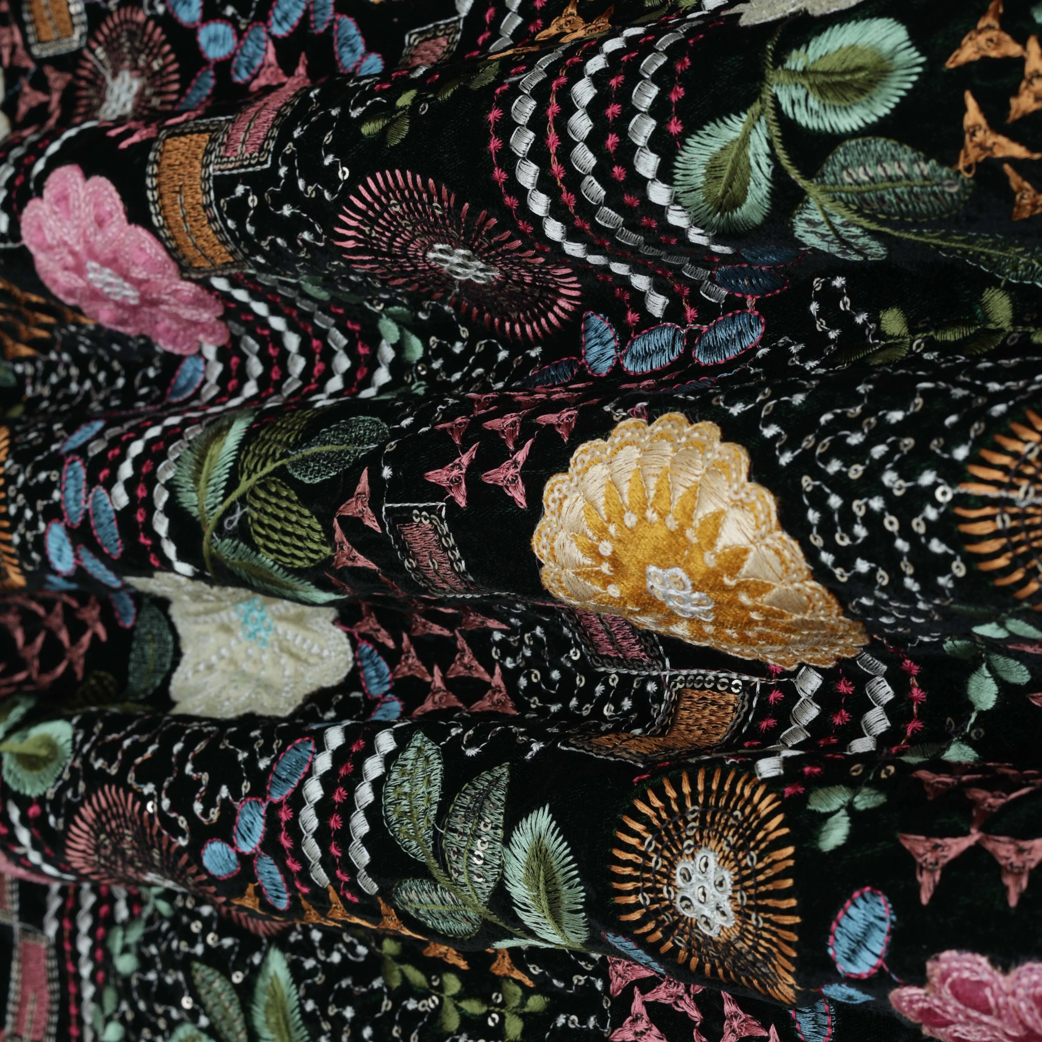 Bottel green Color Velvet Embroidery Fabric