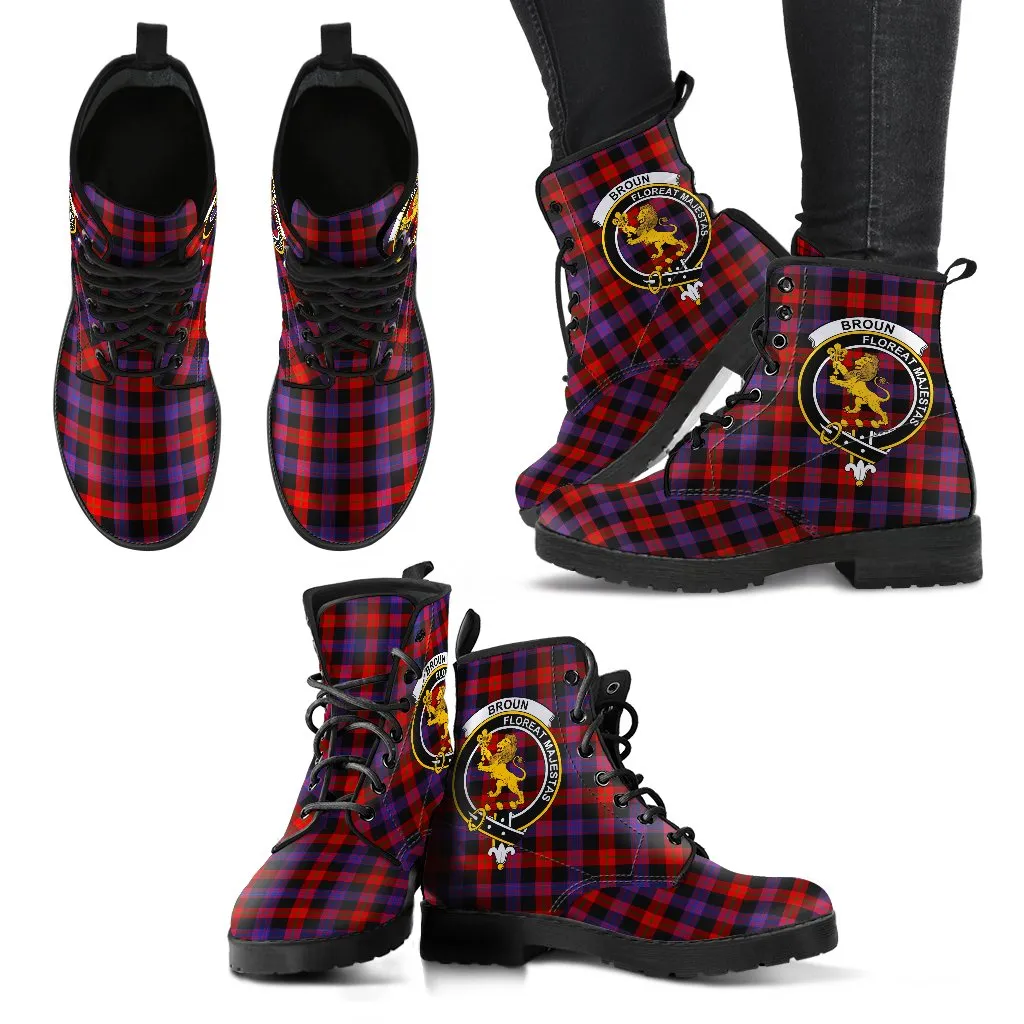 Broun Modern Tartan Clan Badge Leather Boots