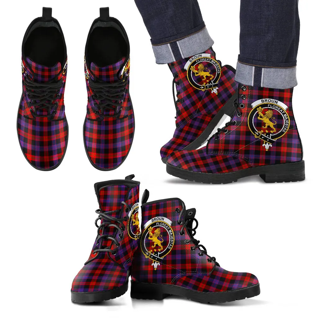 Broun Modern Tartan Clan Badge Leather Boots
