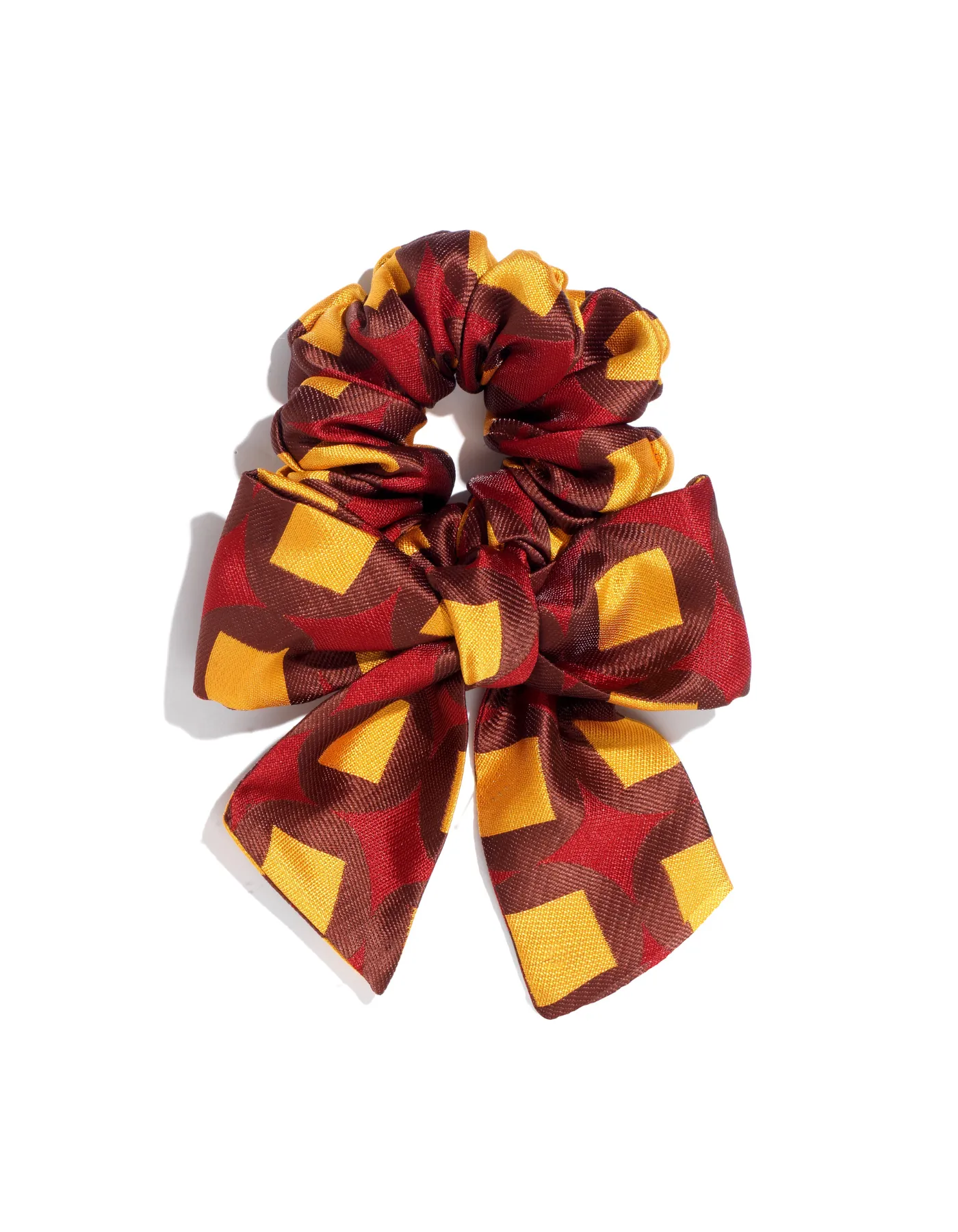 Brown Mosaic Print Jacquard Bow Scrunchie