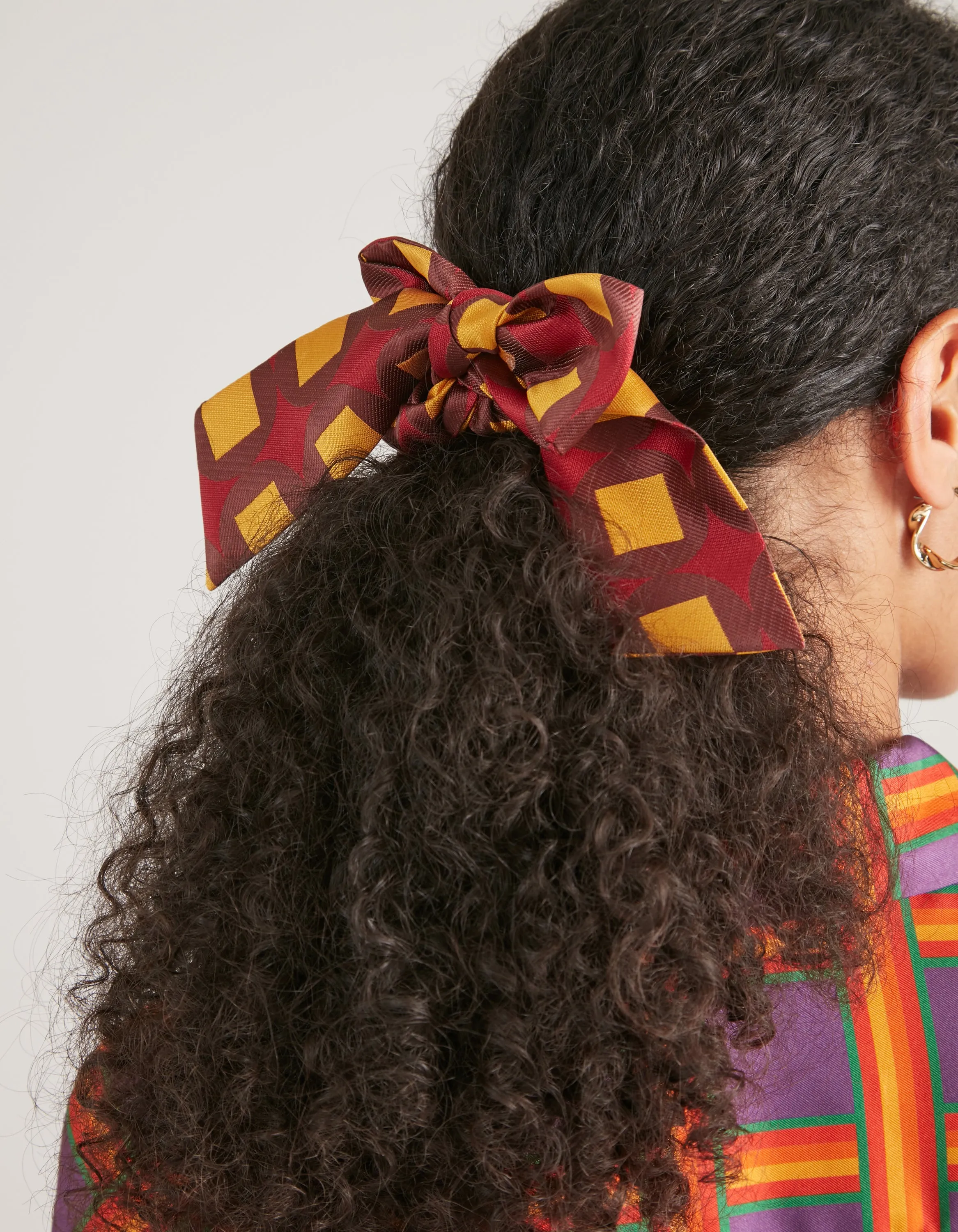 Brown Mosaic Print Jacquard Bow Scrunchie