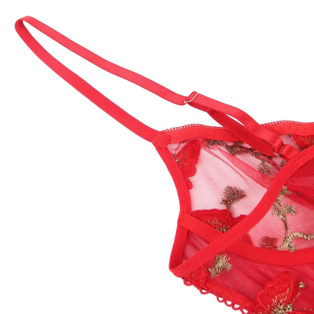 Butterfly Pattern Embroidery Mesh Lingerie Set Egypt With Underwire