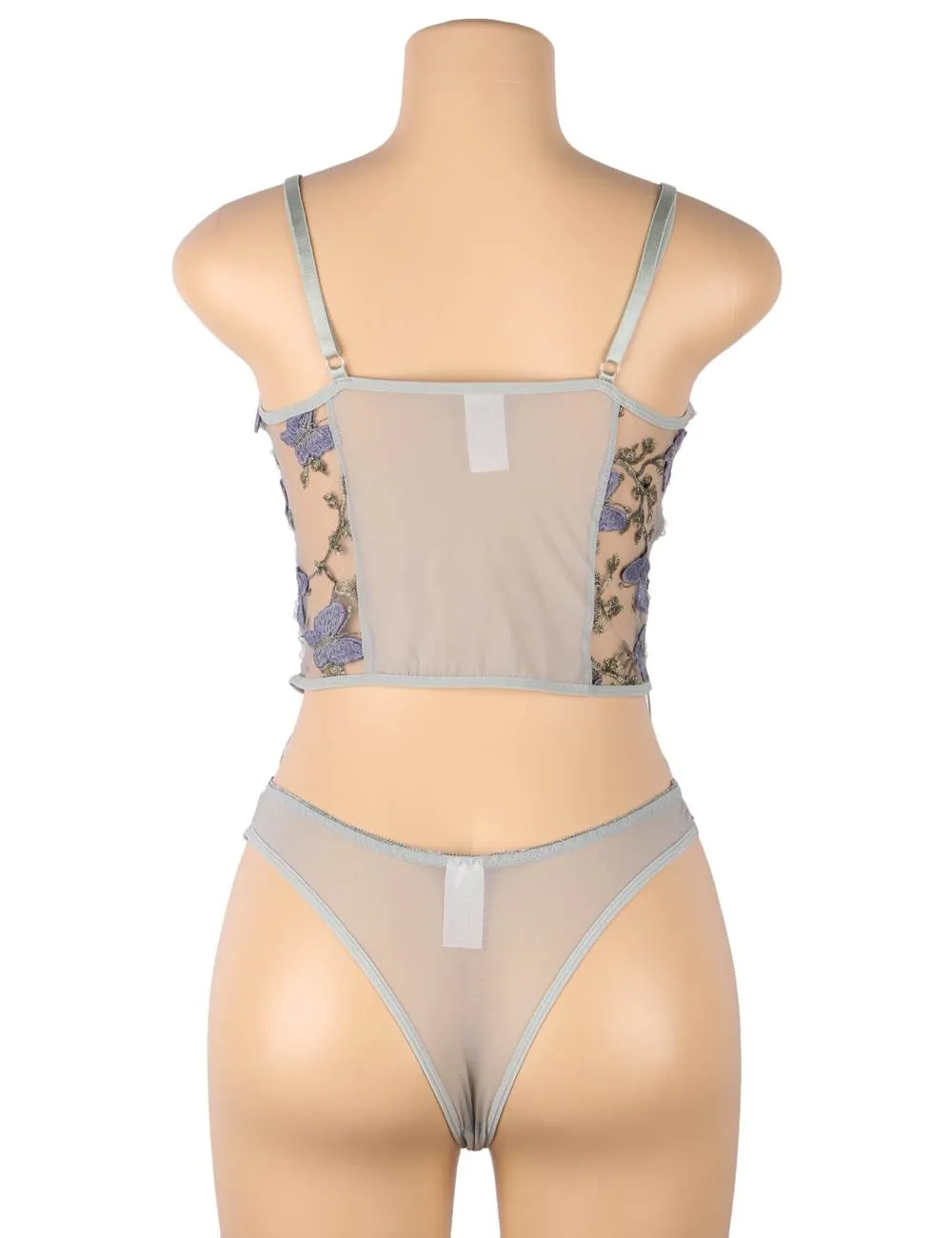 Butterfly Pattern Embroidery Mesh Lingerie Set Egypt With Underwire