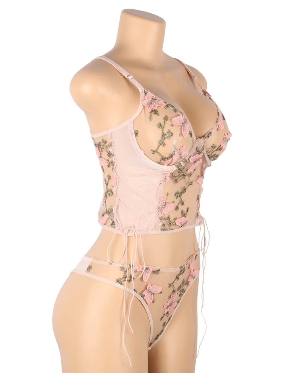 Butterfly Pattern Embroidery Mesh Lingerie Set Egypt With Underwire