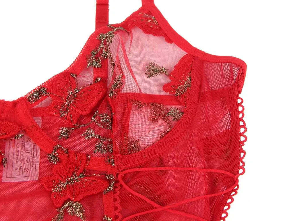 Butterfly Pattern Embroidery Mesh Lingerie Set Egypt With Underwire