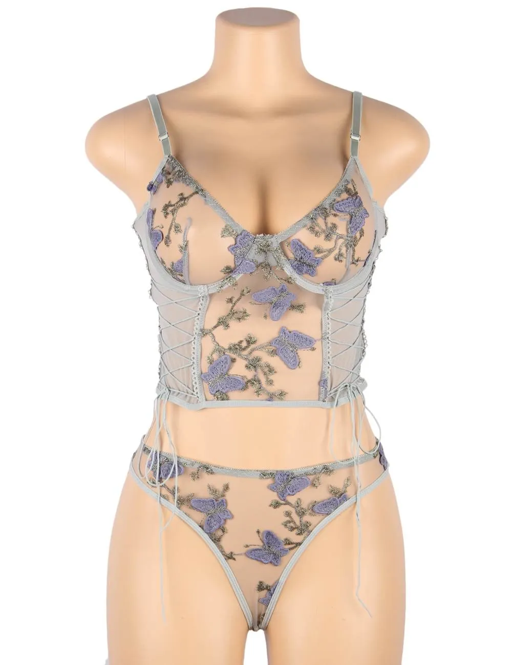 Butterfly Pattern Embroidery Mesh Lingerie Set Egypt With Underwire
