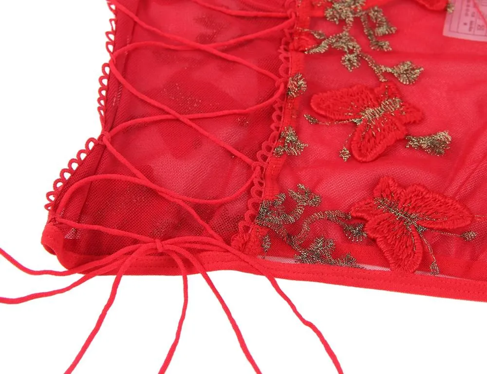 Butterfly Pattern Embroidery Mesh Lingerie Set Egypt With Underwire