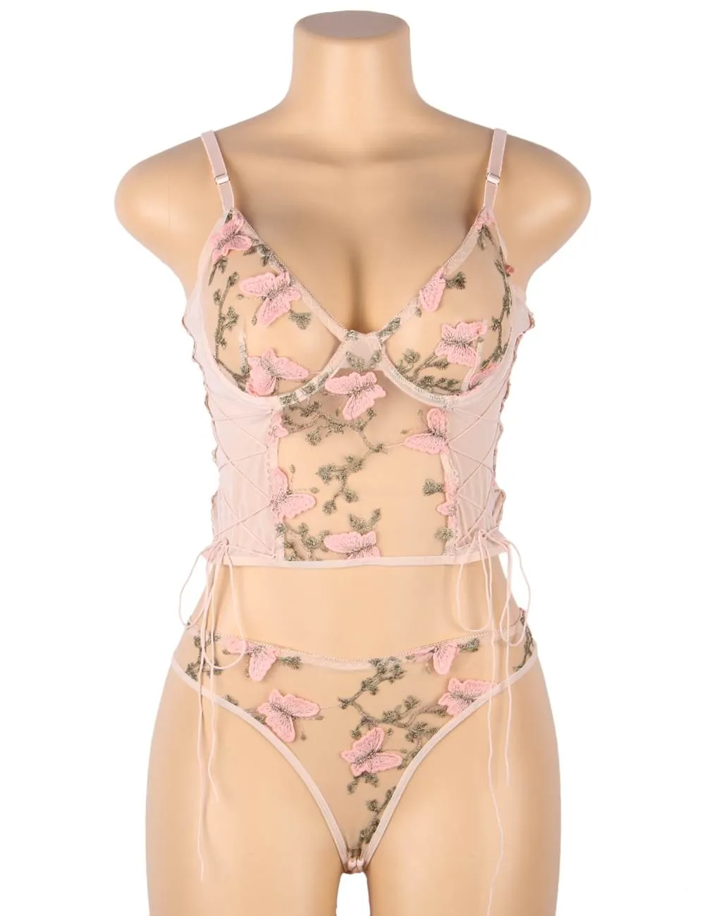 Butterfly Pattern Embroidery Mesh Lingerie Set Egypt With Underwire