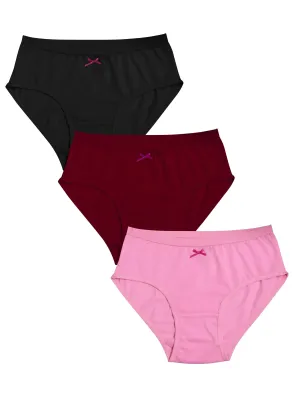Cotton Hipster Briefs | Breathable | Elasticated Waistband | Pink, Maroon & Black Solid Panties