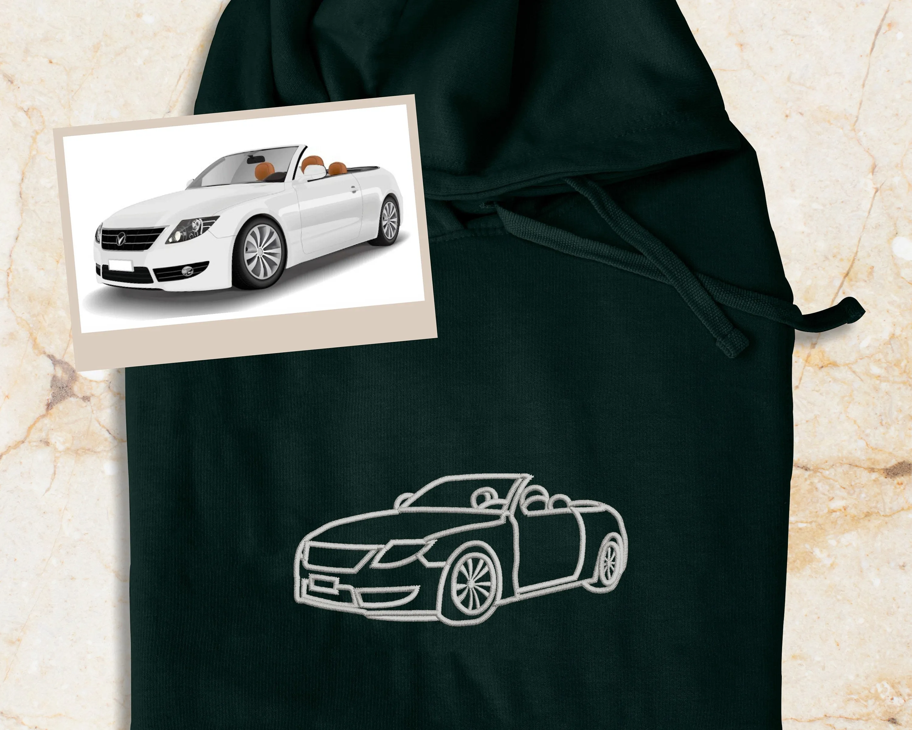 Custom Car Portrait from Photo Embroidered Hoodie, Personalised Car Drawing Sweater, Line Art Outline Car Gift Hoodie, Gift for Boyfriend