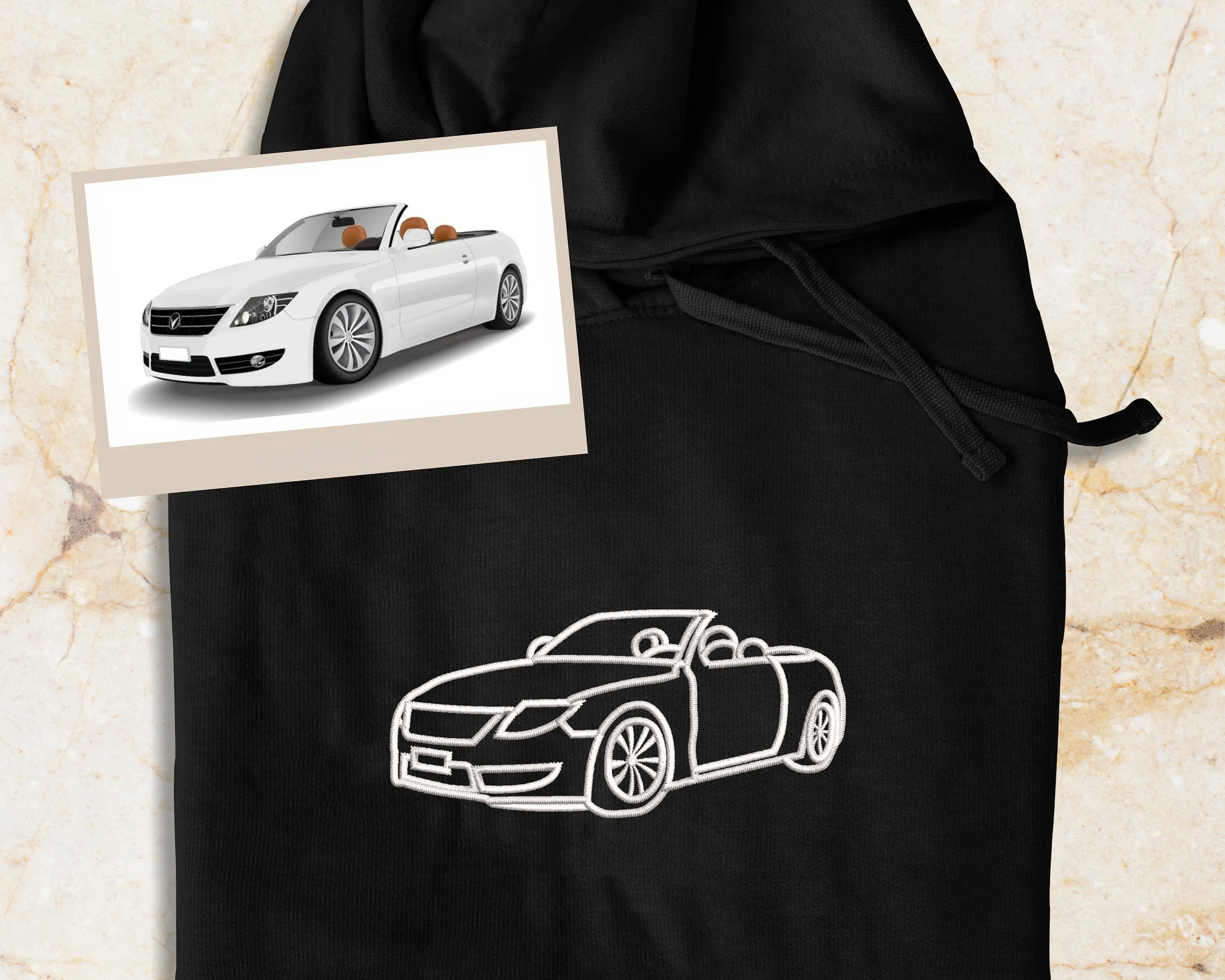Custom Car Portrait from Photo Embroidered Hoodie, Personalised Car Drawing Sweater, Line Art Outline Car Gift Hoodie, Gift for Boyfriend
