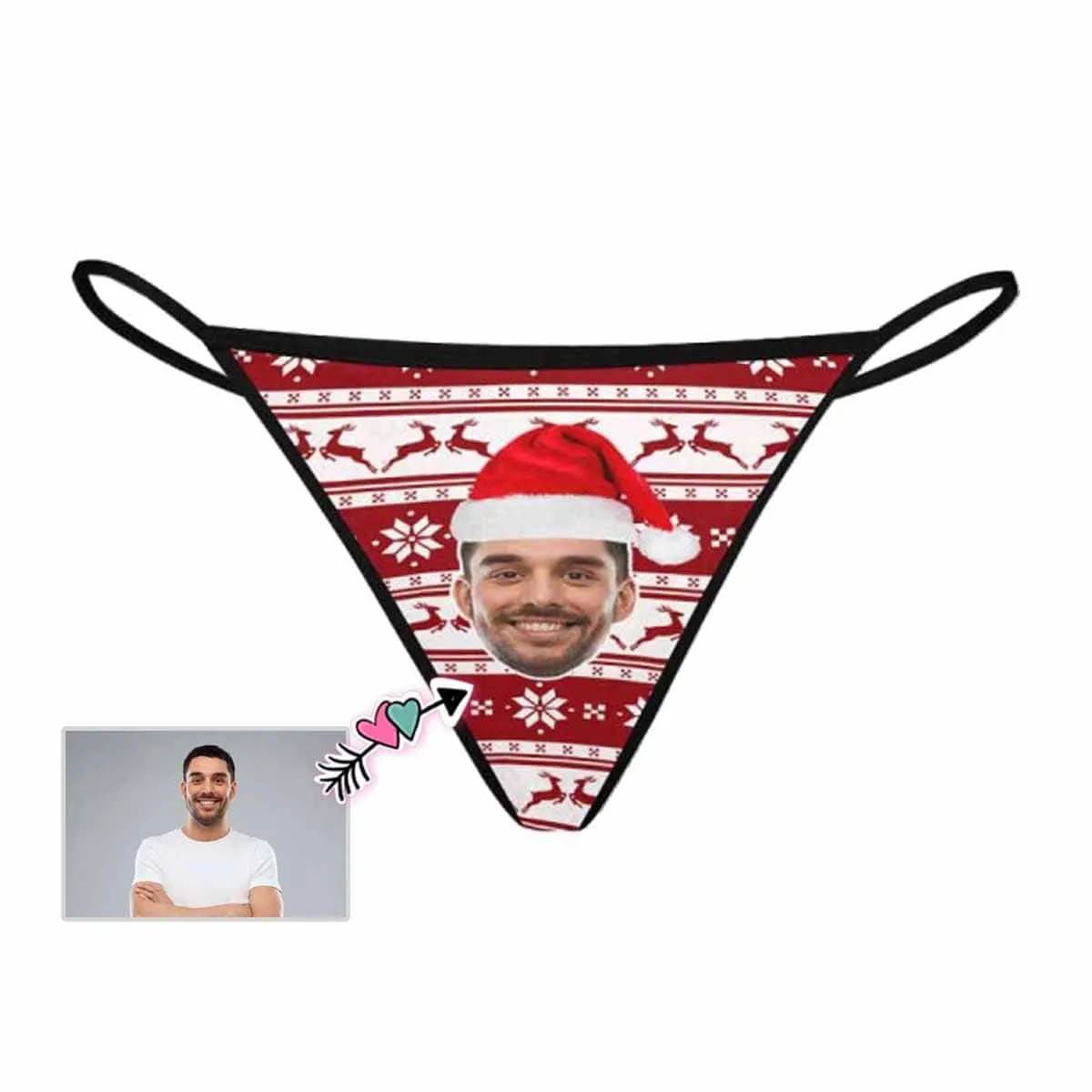 Custom Christmas Thongs Underwear Personalized Face Women's G-String Panties Gift for Girlfriend or Wife