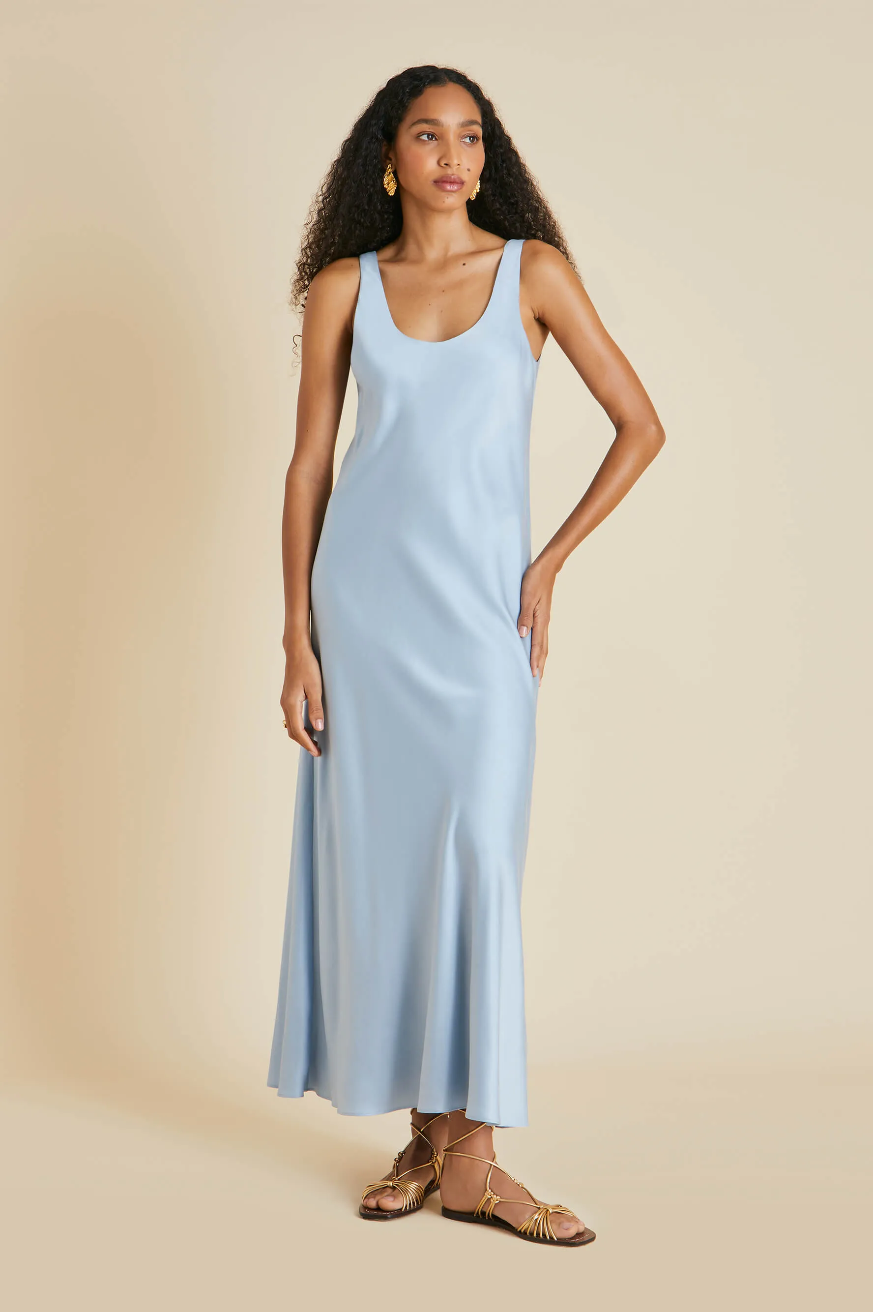 Dali Powder Blue Slip Dress in Sandwashed Silk