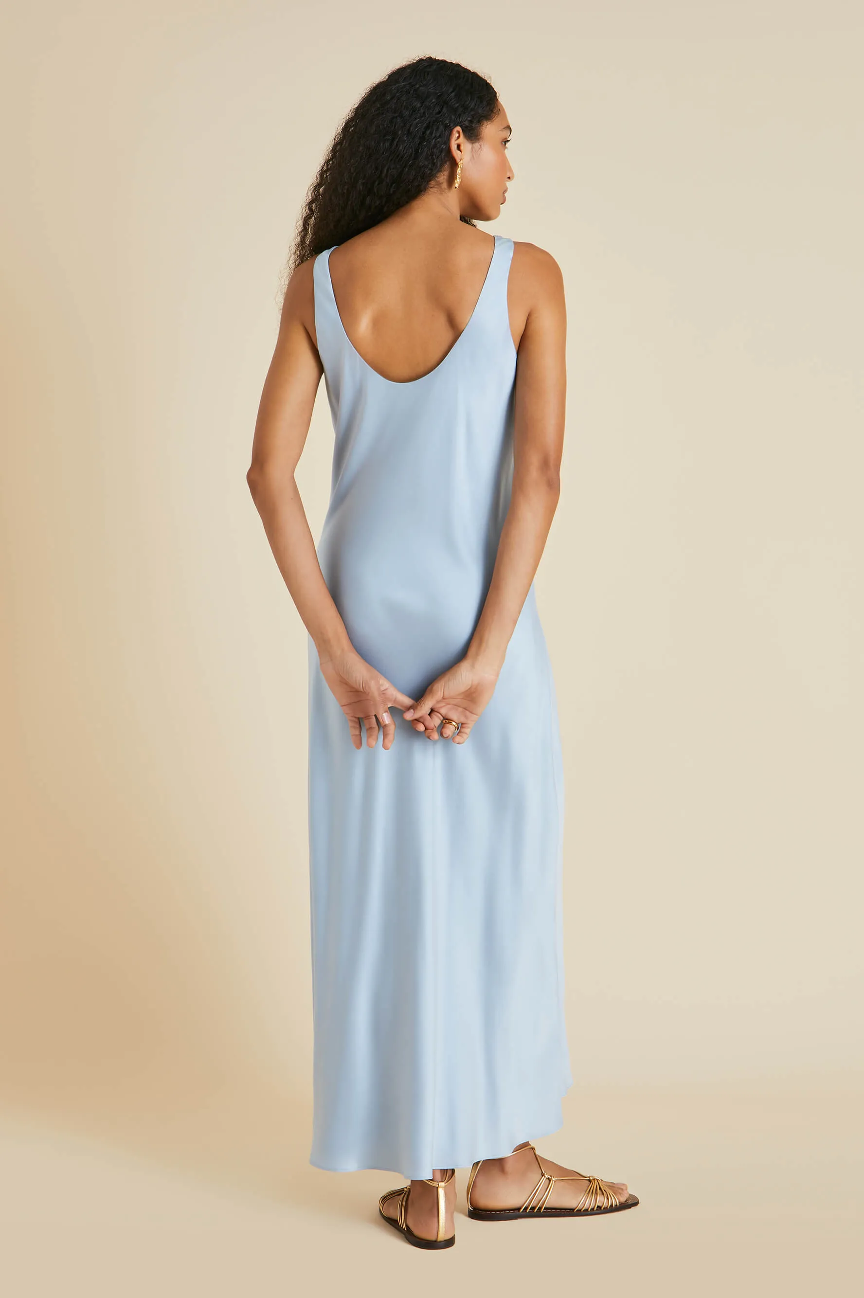 Dali Powder Blue Slip Dress in Sandwashed Silk