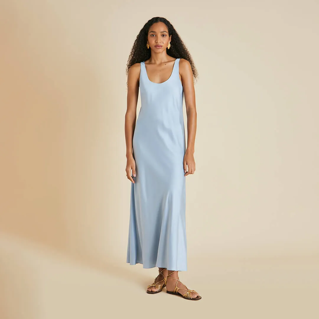 Dali Powder Blue Slip Dress in Sandwashed Silk