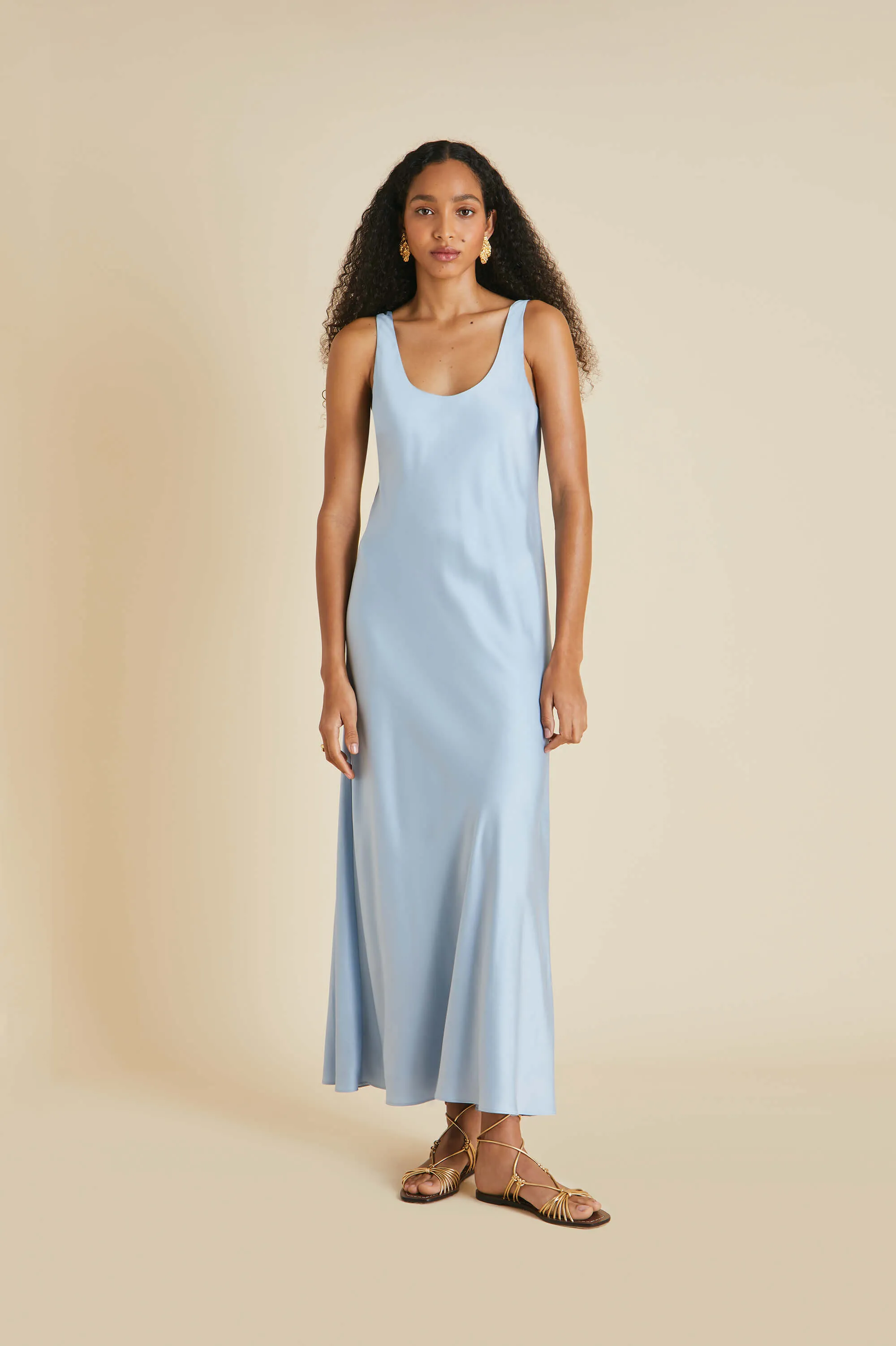 Dali Powder Blue Slip Dress in Sandwashed Silk