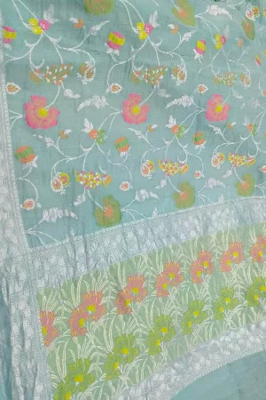 Elegant Blue Banarasi Handloom Pure Tussar Georgette Meenakari Saree
