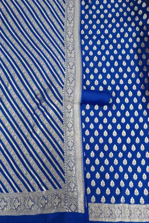 Elegant Blue Banarasi Moonga Silk Three Piece Suit Set