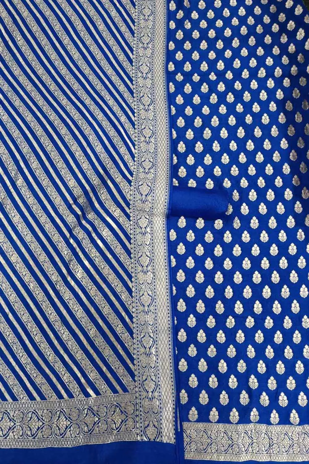 Elegant Blue Banarasi Moonga Silk Three Piece Suit Set
