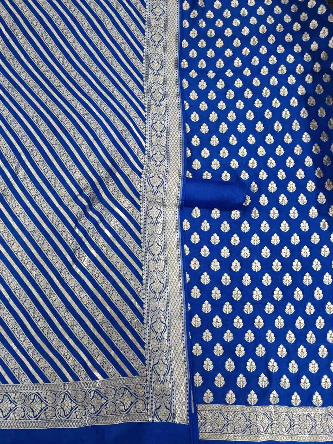 Elegant Blue Banarasi Moonga Silk Three Piece Suit Set